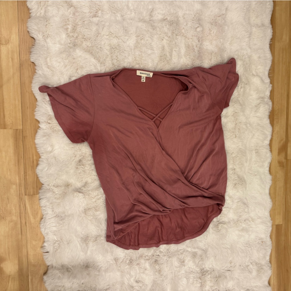 Monteau Mauve Rose Wrap-Style Short Sleeve Tee